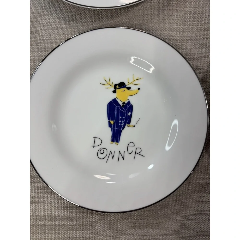 RETIRED Pottery Barn Reindeer Dessert Plates 8.5